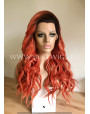 Synthetic lace front wig Wavy red mixed long hair