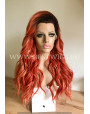 Synthetic lace front wig Wavy red mixed long hair