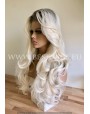 Synthetic lace front wig Wavy platinum blond hair / Grey roots