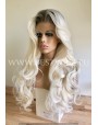 Synthetic lace front wig Wavy platinum blond hair / Grey roots