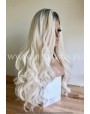 Synthetic lace front wig Wavy platinum blond hair / Grey roots