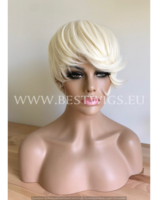 Synthetic Machine-made wig Platinum Blonde short hair