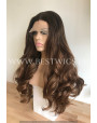 Synthetic lace front wig Wavy chestnut colored long hair