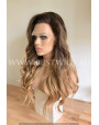 Synthetic lace front wig Wavy Rooted Blonde colored long hair