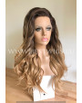 Synthetic lace front wig Wavy Rooted Blonde colored long hair