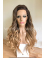 Synthetic lace front wig Wavy Rooted Blonde colored long hair