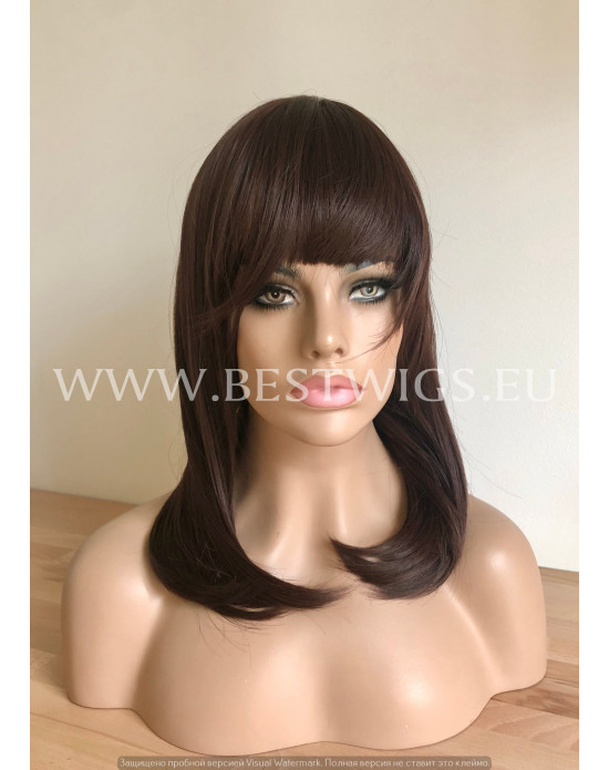 Synthetic wig Stright long hair with bang / Prune color