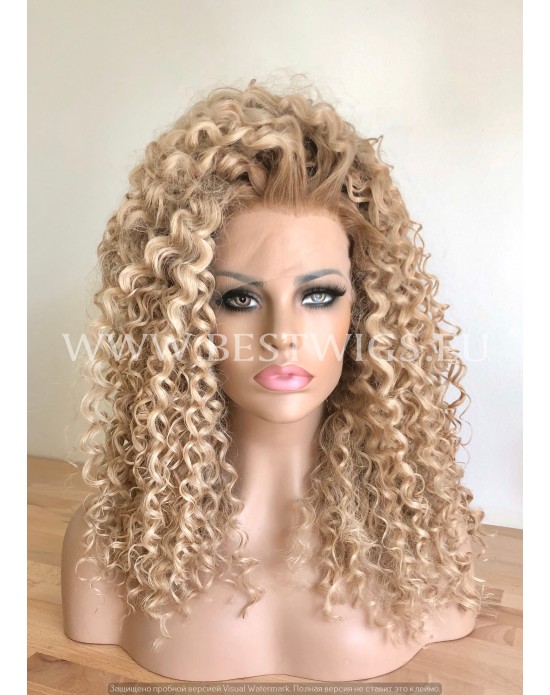 Synthetic lace front wig Curly rooted blond long hair