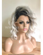 Synthetic lace front wig Wavy Steel hair with dark roots