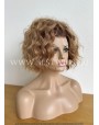 Synthetic Lace Front Wig – Short Curly Light Chestnut Hair with Ombre Effect