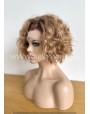 Synthetic Lace Front Wig – Short Curly Light Chestnut Hair with Ombre Effect