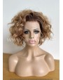 Synthetic Lace Front Wig – Short Curly Light Chestnut Hair with Ombre Effect