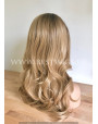 Synthetic lace front wig Wavy rooted caramel blonde / middle parting