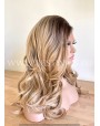 Synthetic lace front wig Wavy rooted caramel blonde
