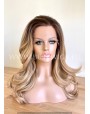 Synthetic lace front wig Wavy rooted caramel blonde