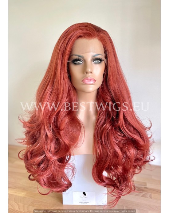 Synthetic lace front wig Wavy red long hair