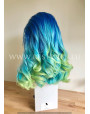 Synthetic lace front wig Wavy Blue Green long hair
