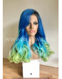 Synthetic lace front wig Wavy Blue Green long hair