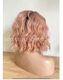 Peach Rooted Wavy Synthetic Lace Front Wig With Bangs