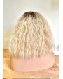 Powder Rooted Blonde Wavy Synthetic Lace Front Wig Side Parting