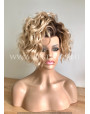 Synthetic lace front wig Curly Caramel Short hair dark roots