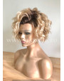 Synthetic lace front wig Curly Caramel Short hair dark roots