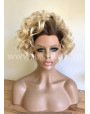 Synthetic lace front wig Curly Blond Short hair dark roots / Double volume