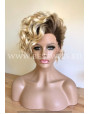 Synthetic lace front wig Curly Blond Short hair dark roots / Double volume