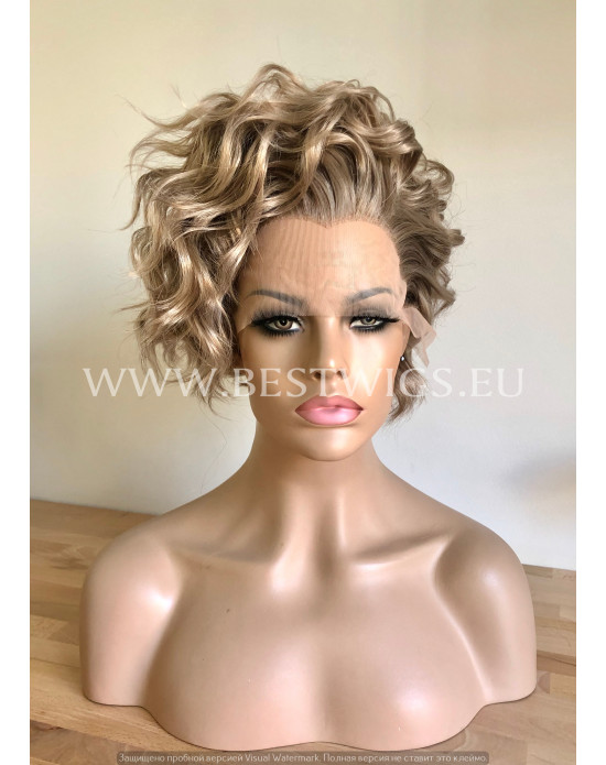 Synthetic lace front wig Wavy Ashen Blonde hair / Double volume