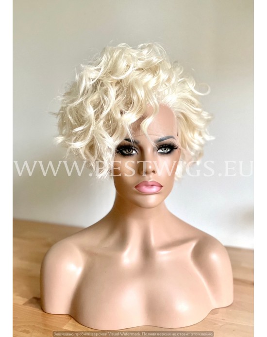 Platinum Blonde Curly Synthetic Lace Front Wig