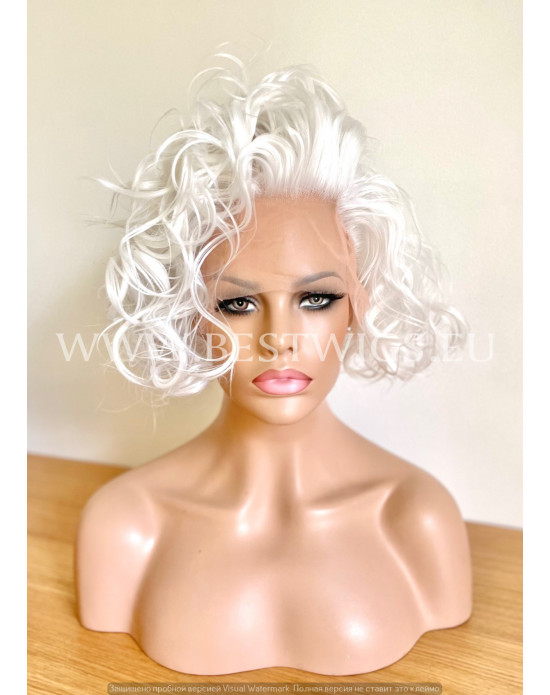 Pure White Curly Synthetic Lace Front Wig