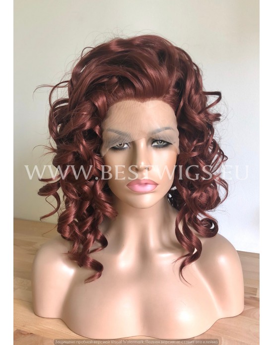 Synthetic lace front wig Curly red hair