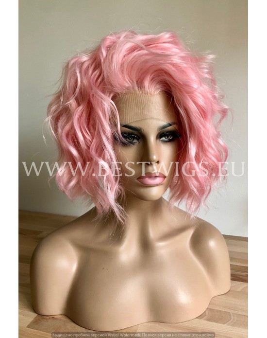 Synthetic lace front wig Wavy Pastel Rose short hair