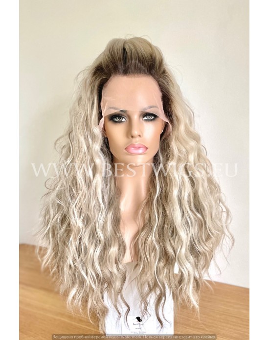 Brass Rooted Blonde Wavy Synthetic Lace Front Wig