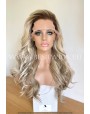 Rooted Ice Blonde Wavy Synthetic Lace Front Wig