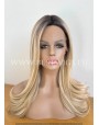 Rooted Blonde Wavy Synthetic Lace Front Wig With Middle Part