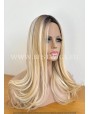 Rooted Blonde Wavy Synthetic Lace Front Wig With Middle Part