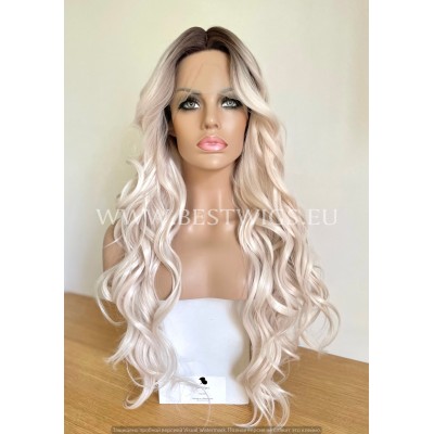 Nude Rooted Blonde Wavy Synthetic Lace Front Wig Middle Part