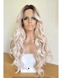 Nude Rooted Blonde Wavy Synthetic Lace Front Wig Middle Part