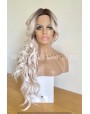 Nude Rooted Blonde Wavy Synthetic Lace Front Wig Middle Part