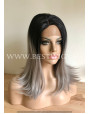Synthetic Half-lace wig Stright silver long hair with dark roots