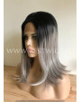 Synthetic Half-lace wig Stright silver long hair with dark roots