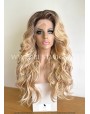 Rooted Blonde Wavy Synthetic Lace Front Wig