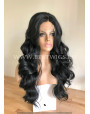 Synthetic lace front wig Wavy Black long hair / middle parting