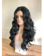 Synthetic lace front wig Wavy Black long hair / middle parting