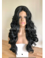 Synthetic lace front wig Wavy Black long hair / middle parting