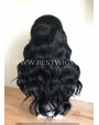 Synthetic lace front wig Wavy Black long hair / middle parting
