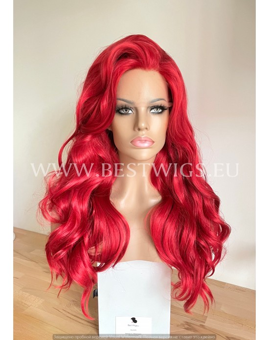 Bright Red Wavy Synthetic Lace Front Wig