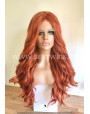 Synthetic lace front wig Wavy red long hair / Free parting