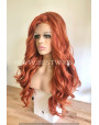 Synthetic lace front wig Wavy red long hair / Free parting